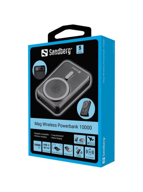 SANDBERG Hordozható akkumulátor, Mag Wireless Powerbank 10000