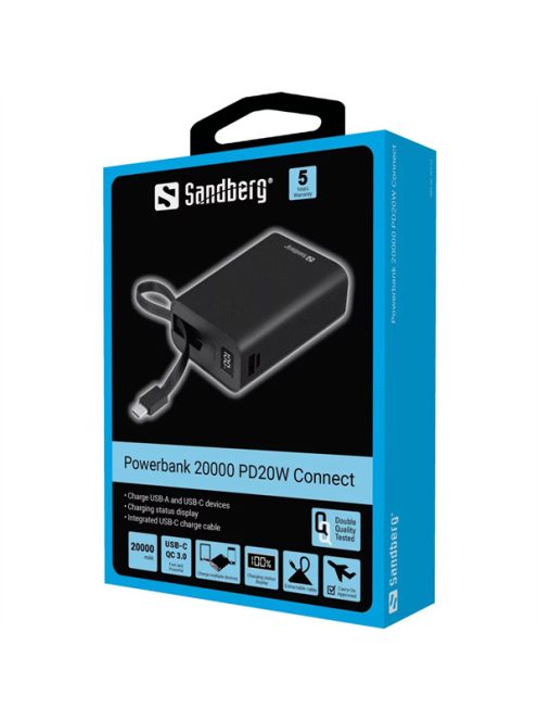 SANDBERG Hordozható akkumulátor, Connect 20000 PD20W powerbank