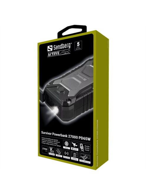 SANDBERG Hordozható akkumulátor, Survivor Powerbank 27000 PD65W