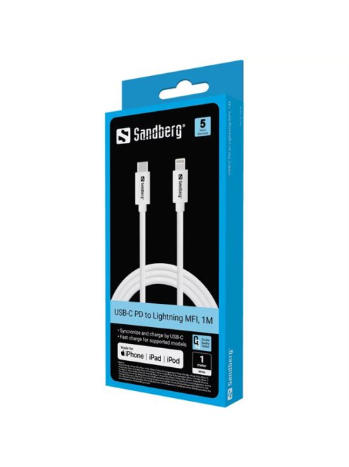 SANDBERG Töltőkábel, USB-C PD to Lighting MFI 1m