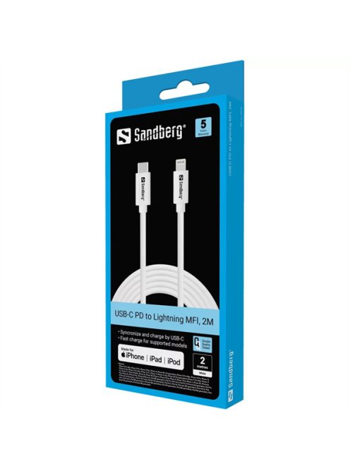 SANDBERG Töltőkábel, USB-C PD to Lightning FMI 2m