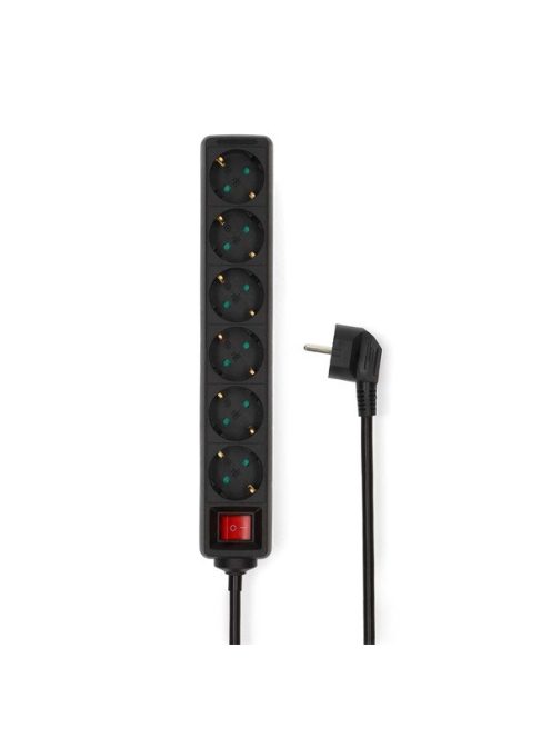 Nedis ESOC615F2BK 6 aljzatos kapcsolós (6-os) elosztó, 1,5 m, 3680 W, 16 A