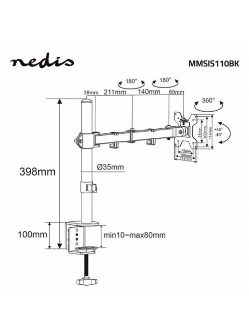 Nedis MMSIS110BK asztali monitor tartó konzol / állvány | 15-32" | 75x75 / 100x100