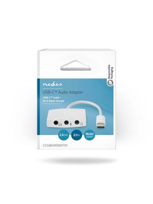 Nedis CCGB65900WT01, USB-C (USB C) dugó - 3x 3,5 mm jack aljzat, fejhallgató/headset/mikrofon csatlakozási lehetőségek