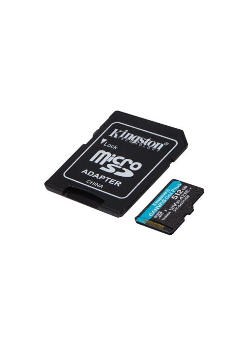 KINGSTON Memóriakártya MicroSDXC 512GB Canvas Go Plus Gen4 200R A2 U3 V30 + Adapter