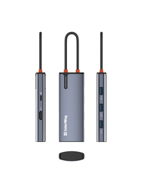 COLORWAY USB-elosztó (dokkolóállomás) CW-HUB01, ColorWay USB-C 5-b-1 Type C PD 100W/USB3.0x3/HDMI 4K