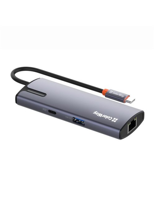 COLORWAY USB-elosztó (dokkolóállomás) CW-HUB03, USB-C 6-B-1 Type C PD 100W/USB3.0x3/USB2.0/RJ45