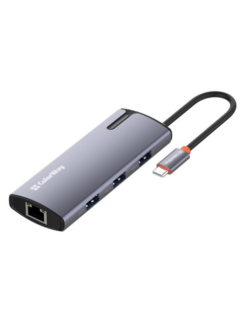 COLORWAY USB-elosztó (dokkolóállomás) CW-HUB03, USB-C 6-B-1 Type C PD 100W/USB3.0x3/USB2.0/RJ45