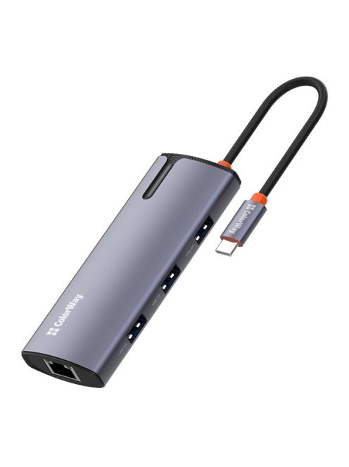COLORWAY USB-elosztó (dokkolóállomás) CW-HUB03, USB-C 6-B-1 Type C PD 100W/USB3.0x3/USB2.0/RJ45