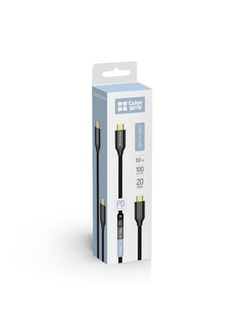COLORWAY Kábel Type-C CW-CBPDCC062-BK, USB3.2, 20Gbps 4K PD100W, Gen2 5A 1M fekete