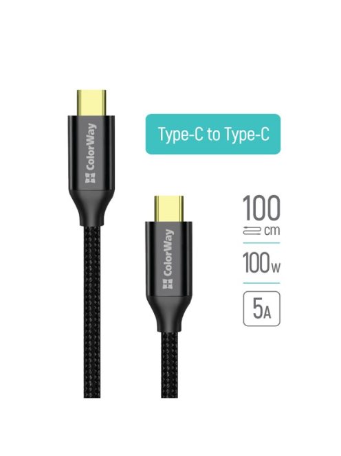 COLORWAY Kábel Type-C CW-CBPDCC062-BK, USB3.2, 20Gbps 4K PD100W, Gen2 5A 1M fekete