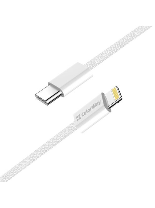 COLORWAY Kábel Type-C CW-CBPDCL061-GR, Apple Lightning, fonott pamut, PD 27W 1M szürke
