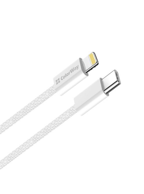 COLORWAY Kábel Type-C CW-CBPDCL061-GR, Apple Lightning, fonott pamut, PD 27W 1M szürke