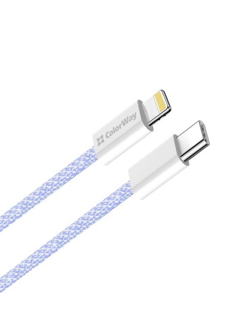 COLORWAY Kábel Type-C CW-CBPDCL061-PU, Apple Lightning, fonott pamut, PD 27W, 1M lila