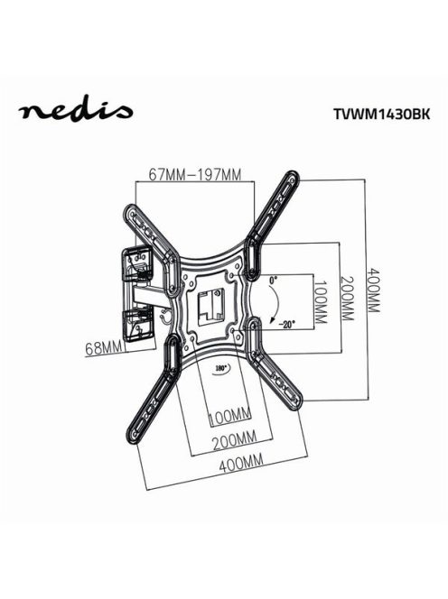 Nedis TVWM1430BK 23"-55" LCD TV / monitor fali tartókonzol, maximum 30 kg, forgatható / dönthető, 2 forgáspont