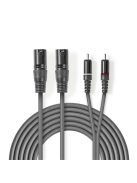 Nedis COTH15210GY15 félprofi XLR audio kábel, 2x XLR 3 tűs dugó - 2x RCA dugó, 1,5m