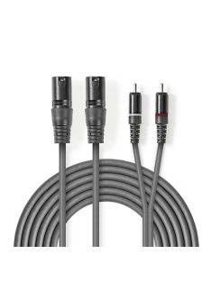   Nedis COTH15210GY15 félprofi XLR audio kábel, 2x XLR 3 tűs dugó - 2x RCA dugó, 1,5m