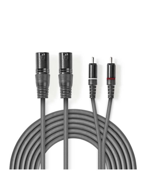 Nedis COTH15210GY15 félprofi XLR audio kábel, 2x XLR 3 tűs dugó - 2x RCA dugó, 1,5m