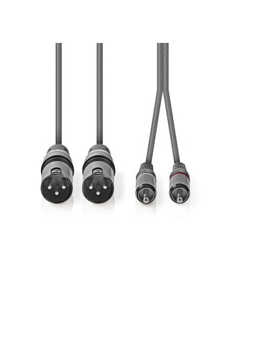 Nedis COTH15210GY15 félprofi XLR audio kábel, 2x XLR 3 tűs dugó - 2x RCA dugó, 1,5m