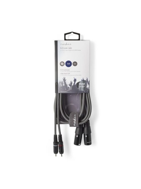 Nedis COTH15210GY15 félprofi XLR audio kábel, 2x XLR 3 tűs dugó - 2x RCA dugó, 1,5m