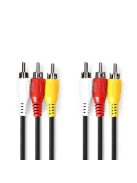 Nedis CVGL24300BK20 kompozit video kábel 3x RCA dugó - 3 RCA dugó, 2m