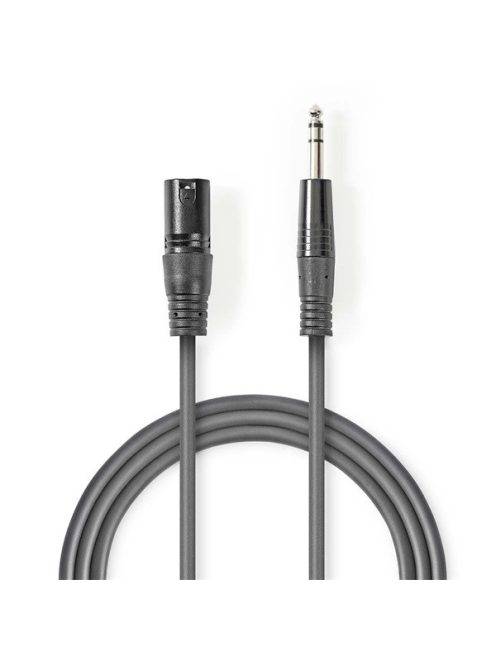 Nedis COTH15100GY15 balanced/szimmetrikus félprofi audio kábel, 6,35mm sztereo jack dugó - 3p XLR dugó, hossz 1,5m