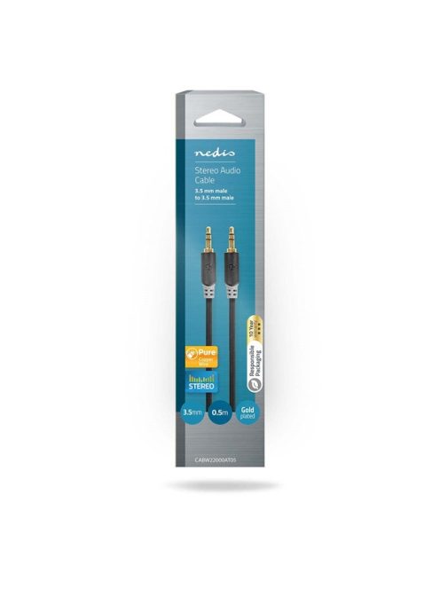 Nedis CABW22000AT05 sztereo audió kábel 3,5mm sztereo jack dugó - dugó,  aranyozott,  0,5 m