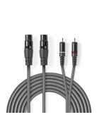Nedis COTH15230GY15 félprofi audio kábel, 2x XLR aljzat - 2x RCA dugó, 1,5m
