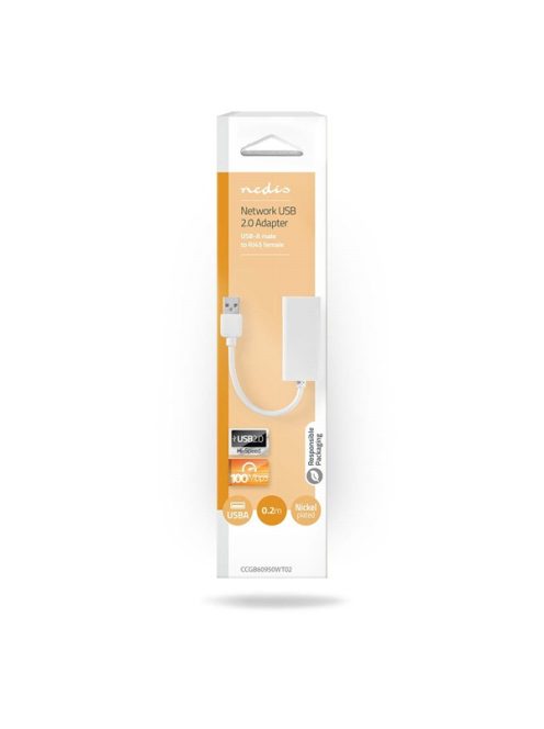 Nedis CCGB60950WT02 USB hálózati adapter, USB 2.0 - RJ45, 100 Mbps