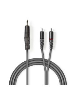   Nedis COTH22200GY30 félprofi audio kábel, 3,5mm sztero jack dugó - 2 x RCA dugó, 3m, rugalmas