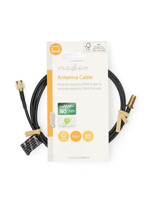 Nedis CSGL02210BK10 SMA kábel, RP SMA férfi, RP SMA női, Aranyozott, 50 Ohm, Egyetlen árnyékolt, 1 m