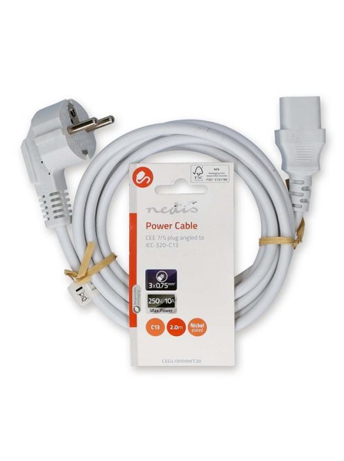 Nedis CEGL10000WT20 táp kábel IEC-320-C13, 3 x 0.75 mm˛ hossz 2m, fehér