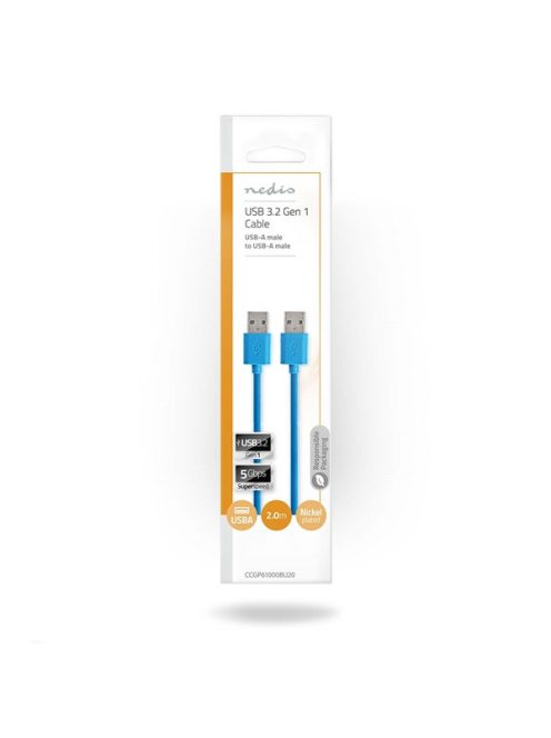 Nedis CCGP61000BU20 USB3.2 USB A dugó - USB-A dugó, 5 Gbps, 2m, (USB3.1, USB3.0, USB2.0)