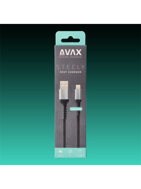 AVAX Töltőkábel, USB-A - Lightning, 3A, 1,5 méter, acélszürke
