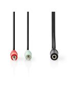 Nedis CAGB22160BK02 sztereo audio kábel, 2x 3,5 mm jack dugó - 3,5 mm sztereo jack aljzat, 0,20m