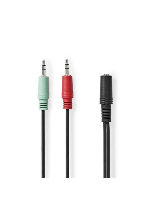 Nedis CAGB22160BK02 sztereo audio kábel, 2x 3,5 mm jack dugó - 3,5 mm sztereo jack aljzat, 0,20m