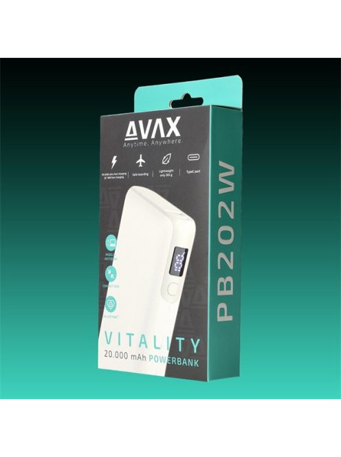 AVAX Powerbank USB-C 65W+QC 18W 20000mAh, fehér