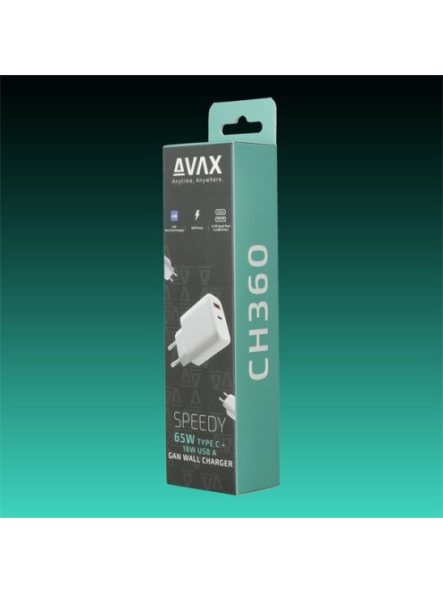 AVAX Hálózati töltő USB-A USB-C 65W, fehér
