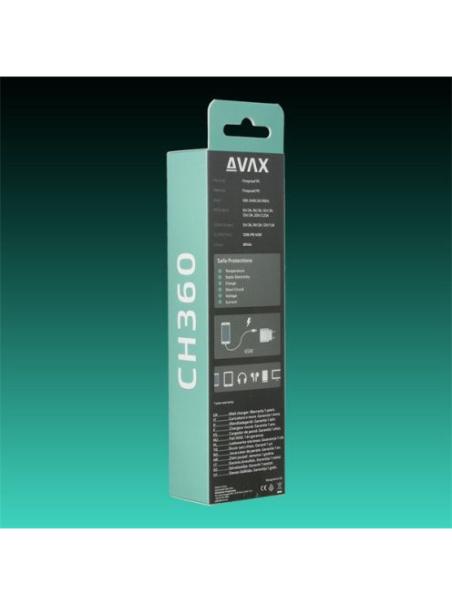 AVAX Hálózati töltő USB-A USB-C 65W, fehér