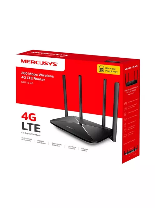 MERCUSYS 3G/4G Modem + Wireless Router N-es 300Mbps 1xWAN/LAN(100Mbps) +3xLAN(100Mpbs), MB115-4G