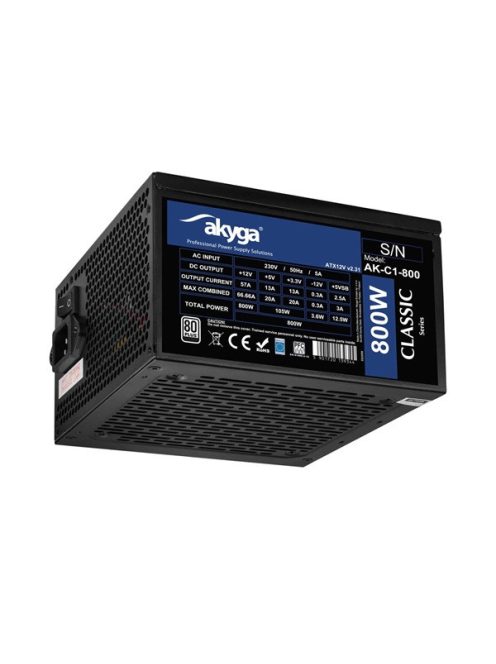 AKYGA Tápegység 800W 80+, 12cm, 20+4