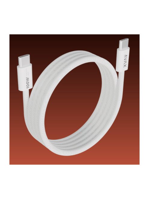 AVAX Töltőkábel, USB-C - USB-C, Mágneses, 100W, 1 méter, fehér
