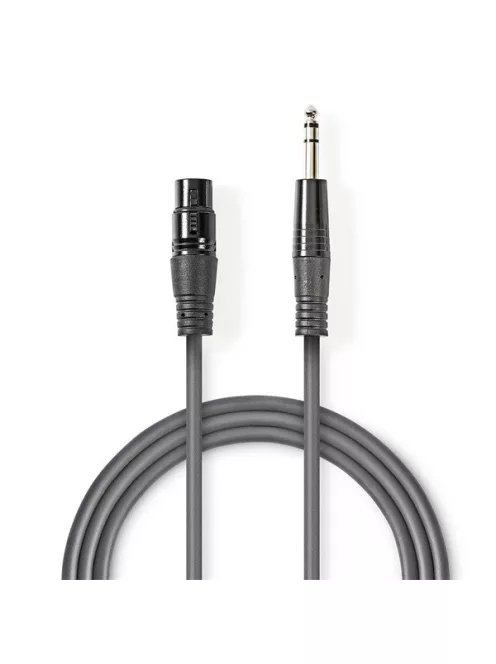Nedis COTH15110GY15 balanced/szimmetrikus félprofi audio kábel, 6.35mm sztereo jack - 3p XLR aljzat, 1,5m