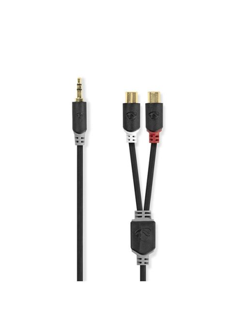 Nedis CABW22250AT02 sztereo audió kábel 3,5mm sztereo jack - 2x RCA aljzat,  Aranyozott,  0,20m