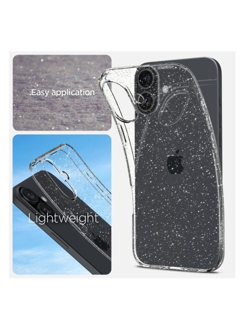 Spigen Liquid Crystal Glitter Apple iPhone 16 tok, Crystal Quartz, átlátszó