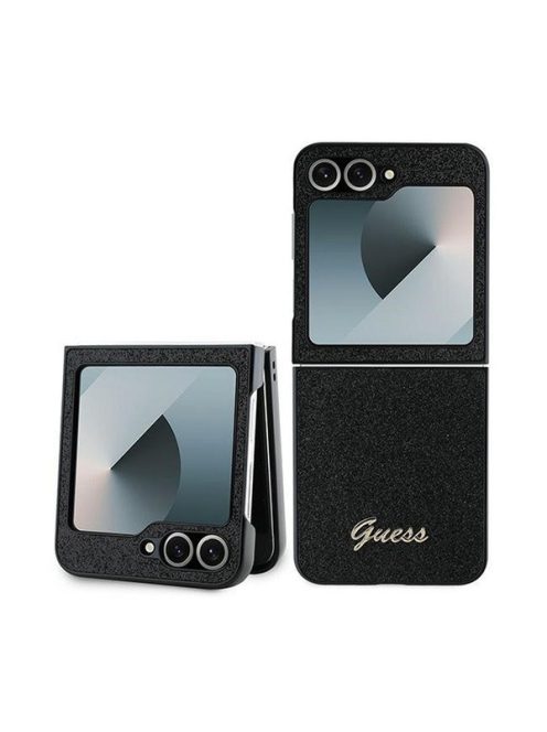 Guess PC/TPU Glitter Flakes Metal Logo Samsung Galaxy Z Flip6 hátlap tok, fekete