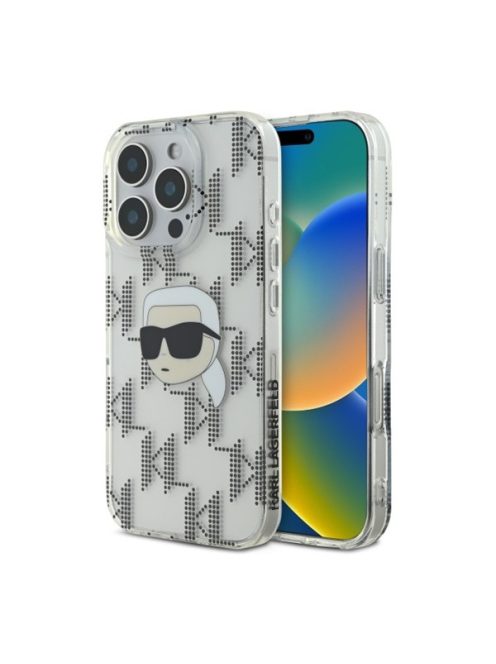 Karl Lagerfeld IML Karl Head Electroplated iPhone 16 Pro Max kemény hátlap tok, átlátszó KLHCP16XHKLPKHT