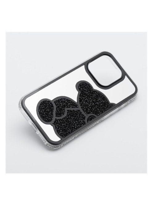 Teddy Bear iPhone 16 Plus csillogó köves tok, fekete