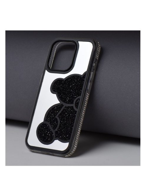 Teddy Bear iPhone 16 Plus csillogó köves tok, fekete