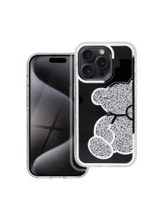 Teddy Bear iPhone 16 Plus csillogó köves tok, ezüst